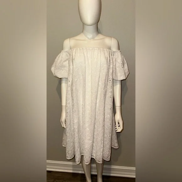 ADEAM Intermix “Wildflower” white eyelet lace off shoulder boho dress 0